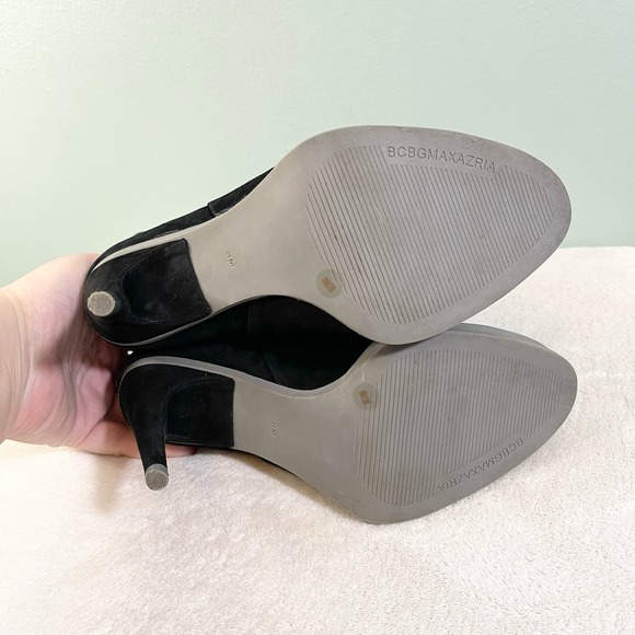 BCBGMAXAZRIA Womens Black Drawstring Real Rabbit Fur Stiletto Heel Boots Size 8M - Picture 12 of 12